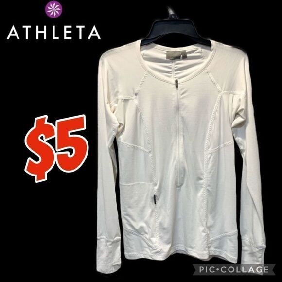Athleta Tops - $5 ADD ON ITEM/Athleta white 3/4th zip Athletic jacket thumb holes